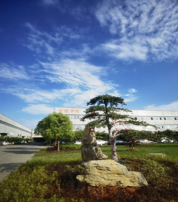 A pine tree and landscaped grounds between HCC CHAIN buildings